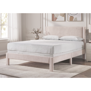 Sunvega Pink Ribbed Upholstered Headboard with Low-Profile Frame for Youth Bedroom