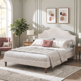 Sunvega King Size Upholstered Platform Bed with Adjustable Linen Headboard