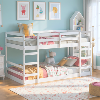 Sunvega Full Over Full Bunk Bed with Ladder in Solid Pine Wood Frame
