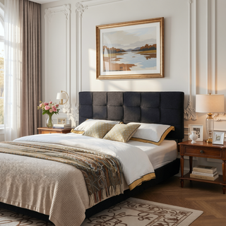 Sunvega Adjustable Height King Size Linen Upholstered Headboard with Metal Leg