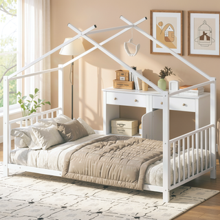 Sunvega Adorable Pink Twin Size Metal House Platform Bed Frame for Kids