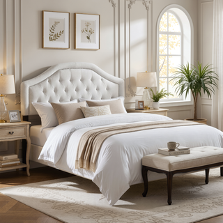 Sunvega Queen Size Upholstered Headboard with Tufted Diamond Stitch and Nailhead Trim