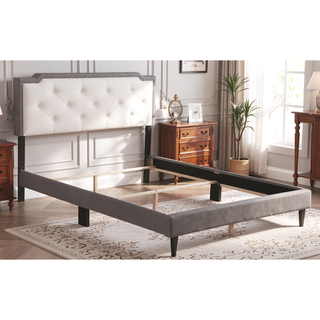 Sunvega Full Bed with Chic Tufted Headboard and Vibrant Blue Hue in One Box