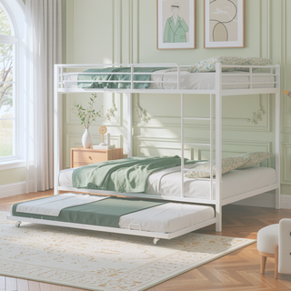 Sunvega Twin Over Full Metal Bunk Bed with Trundle for Space Saving and Safety