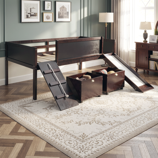 Sunvega Twin Size Pine Wood Loft Bed with Climbing Frame and Slide