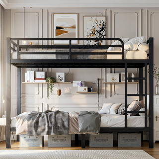 Sunvega Metal Full over Full Bunk Bed for Teens and Adults with Noise Reduction and Storage