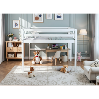 Sunvega Espresso Rubber Wood Low Height Loft Bed with Ladder for Bedroom