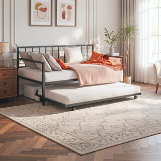 Sunvega Contemporary Black Metal Twin Daybed With Trundle and Full Frame