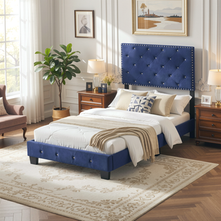 Sunvega Navy Blue Twin Bed Frame with Robust Durable Construction for Bedroom