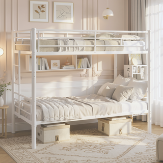 Sunvega Sturdy Metal Twin over Twin Bunk Bed with Safety Guardrail and Noise Reduced