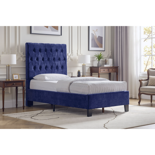 Sunvega Blue Twin Upholstered Bed with Transitional Navy Style for Bedroom