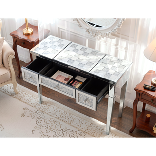 Sunvega Mirrored Makeup Vanity Desk with Crushed Diamond Inlay and Flip-Top Mirror