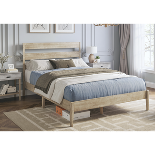 Sunvega Contemporary Queen Size Platform Bed with Grey Wood Frame for Modern Bedroom