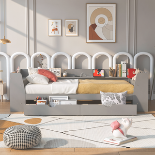 Sunvega Twin Size Daybed with Storage Shelves, Drawers, and Built-In Charging Station
