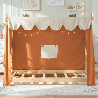 Sunvega Twin Size Brown House Bed with Detachable Tent and Light for Kids
