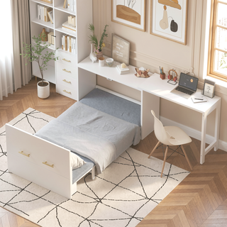 Sunvega Twin Size Murphy Cabinet Bed with Adjustable Desk and Foldable Cushion