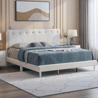 Sunvega Soft Teddy Bear Wheat Color Fabric Upholstered Queen Platform Bed