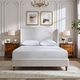 Sunvega Minimalist Upholstered Wingback Queen Bed with 54 Inch Headboard