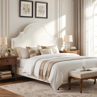 Sunvega Upholstered Queen Headboard in Antique White Woven Fabric