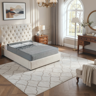 Sunvega 9 Inch Foldable Queen Size Metal Bed Base with Removable Linen Cover