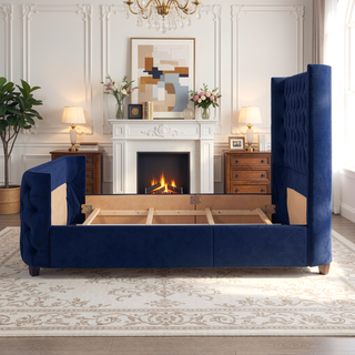 Sunvega Brooklyn King Tufted Panel Bed Headboard and Footboard Set in Caramel Tan Brown
