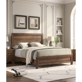 Sunvega Brown Cherry Finish Contemporary Fabric Panel Bed in One Box