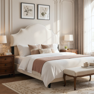 Sunvega Upholstered Queen Size Headboard with Durable Metal Legs and Nailhead Trim