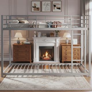 Sunvega Full over Full Metal Bunk Bed with Ladder and Guardrail for Bedroom