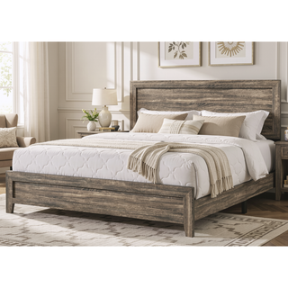 Sunvega Brown Cherry Finish Contemporary Fabric Panel Bed in One Box