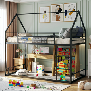 Sunvega Sturdy Metal Twin over Twin Bunk Bed with Safety Guardrail and Ladder