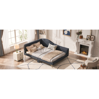 Sunvega Modern Upholstered Twin Daybed with Headboard Armrest Linen Fabric