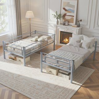 Sunvega Sturdy Metal Twin over Twin Bunk Bed with Safety Guardrail and Noise Reduced