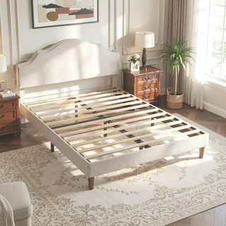 Sunvega King Size Upholstered Platform Bed with Adjustable Linen Headboard