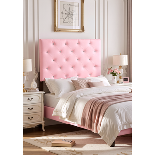 Sunvega Pink Faux Leather Tufted Panel Headboard with Adjustable Height