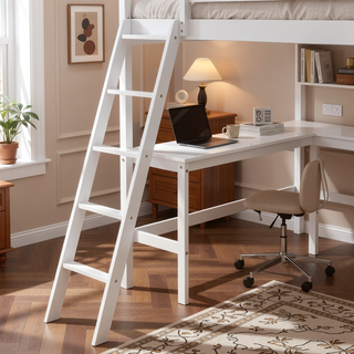 Sunvega Sturdy Pine Wood Loft Bed with Bookshelves and Desk for Small Spaces