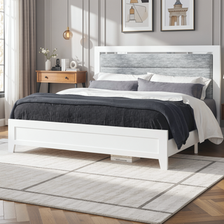 Sunvega White Queen Upholstered Bed with Modern LED Accent Lighting