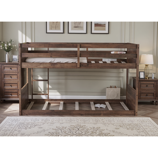 Sunvega Twin Over Twin Bunk Bed with Vintage Panelled Headboard and Safety Guardrails