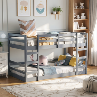 Sunvega Full Over Full Bunk Bed with Ladder in Solid Pine Wood Frame