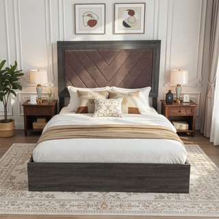 Sunvega Dark Gray Oak Queen Bed with Rustic Accents and Wood Frame
