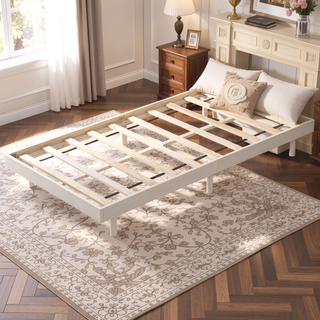 Sunvega Modern Floating Platform Bed Frame in Walnut with Sturdy Wood Construction