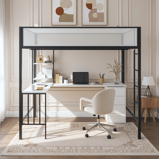 Sunvega Full Loft Bed with Desk and Shelves for Kids Teens Guest Room Dorm