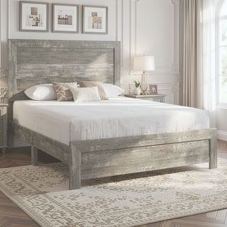 Sunvega Queen Bed with Panel Headboard and Footboard in Gray Veneer
