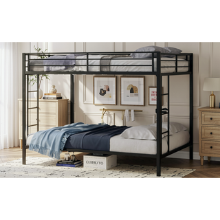 Sunvega Multi-Functional Square Tube Iron Bunk Bed with Full-Size Upper and Lower Beds
