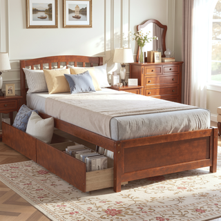 Sunvega Twin Wood Platform Storage Bed Frame with Two Drawers and Headboard
