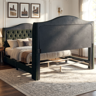 Sunvega Copper Beige Upholstered Queen Wingback Bed with Classic High Back Design