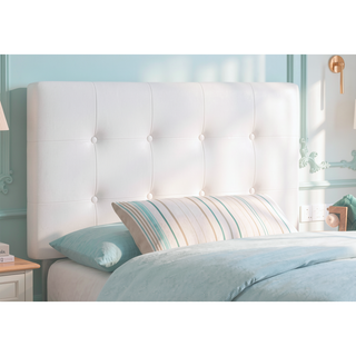 Sunvega White Leather Look Upholstered Twin Size Button Tufted Headboard for Bedroom