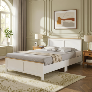 Sunvega Modern Minimalist Full Bed Frame with Headboard and Wood-Grain Tops