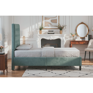 Sunvega Light Blue Twin Upholstered Bed with Transitional Style for Bedroom
