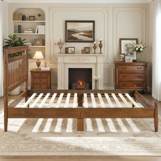 Sunvega Transitional Chestnut Finish Wood Frame Full Platform Bed in a Box