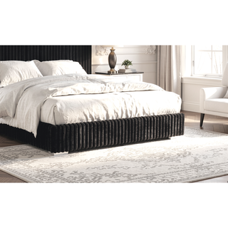 Sunvega Contemporary White Fur Chenille Fabric Mattress Ready Queen Size Bed